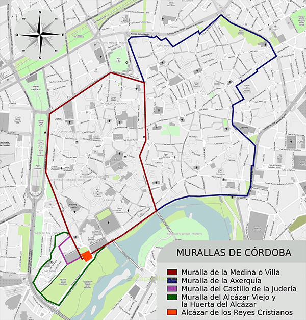 Mapa de las murallas de Córdoba